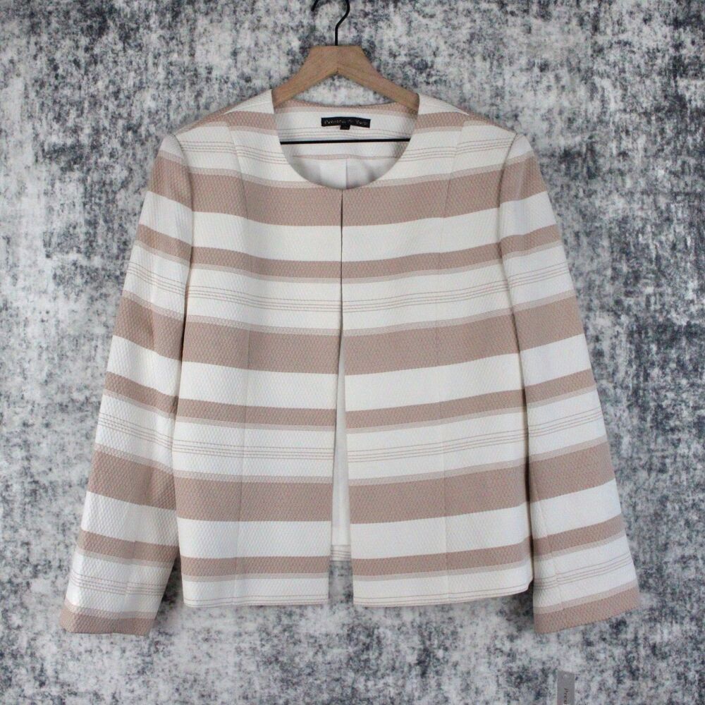 NEW Preston and York Womens Size 18 White Ivory Striped Open Front Blazer Jacket